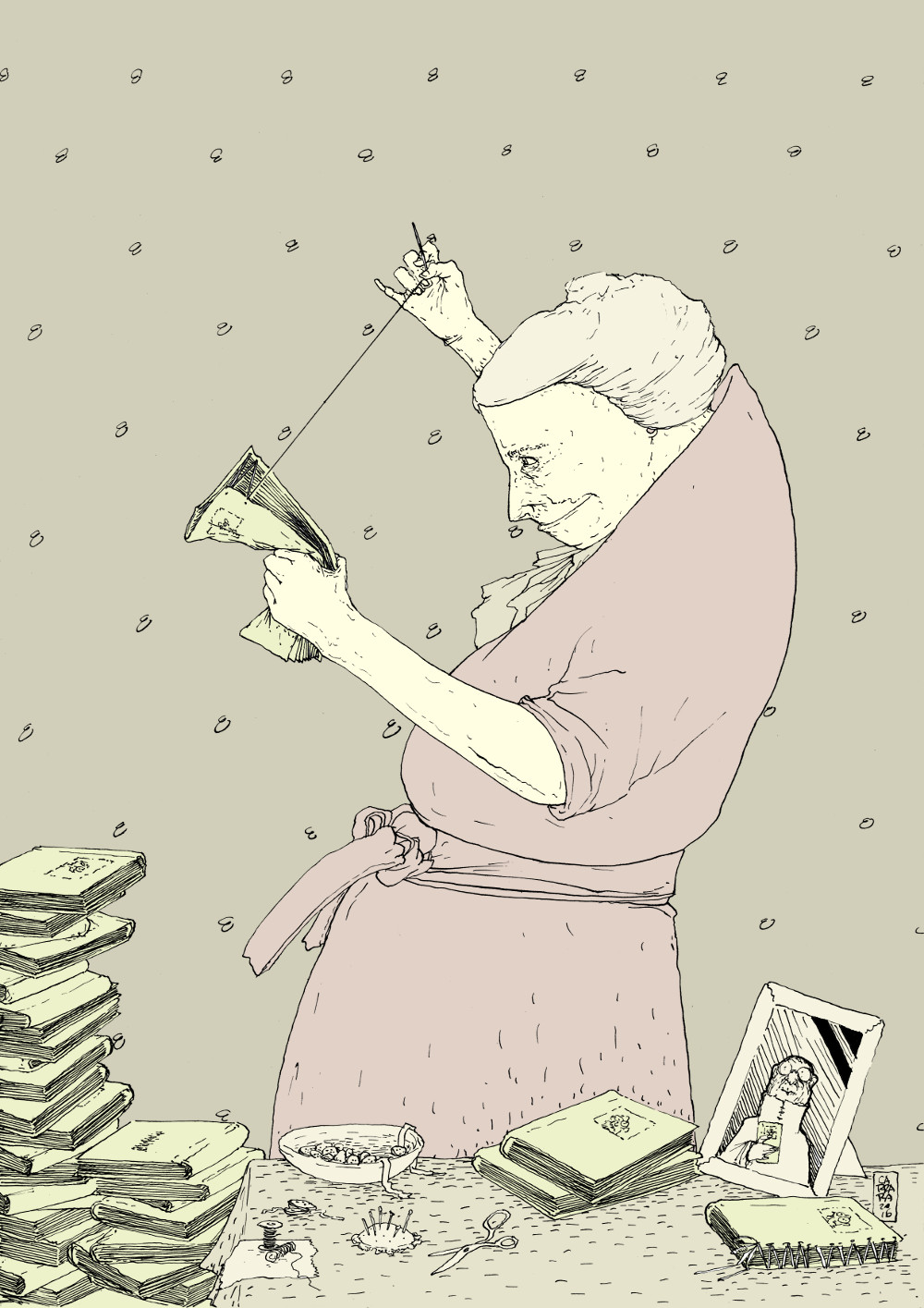 La viuda del novelista - tinta y color digital - 20 x 30 cm